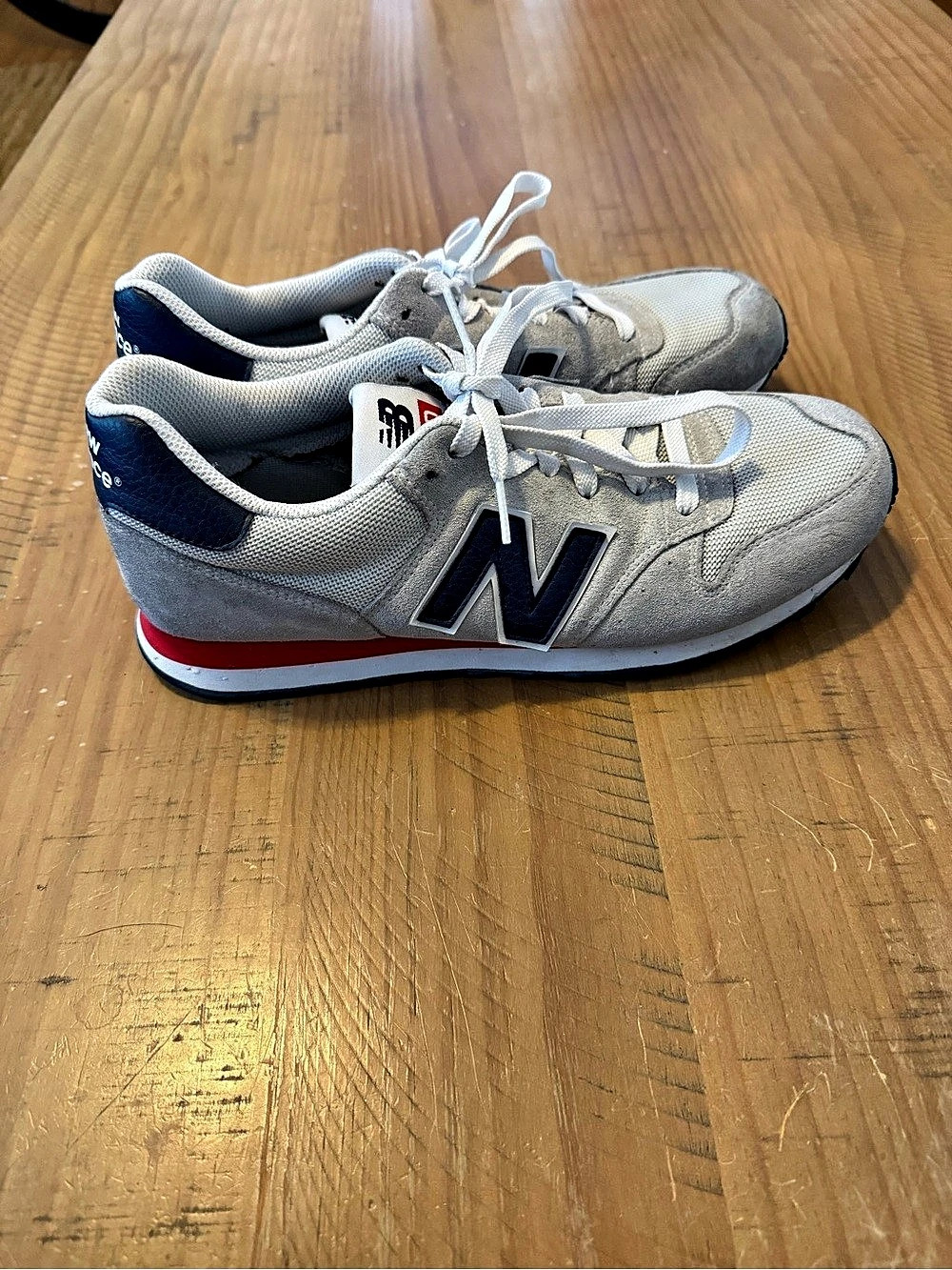 New Balance 574 Gray & Red Sneakers